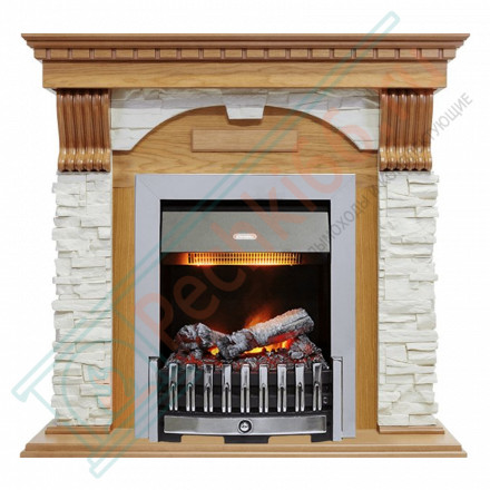 Электрокаминокомплект Dublin - Дуб / Сланец белый с очагом Danville Chrome FB2