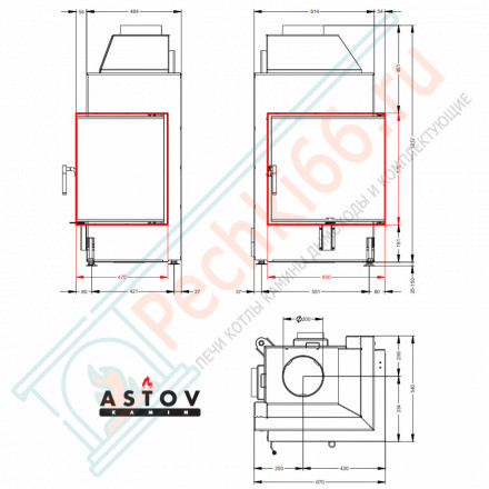 Каминная топка П2С 600 R (Астов)