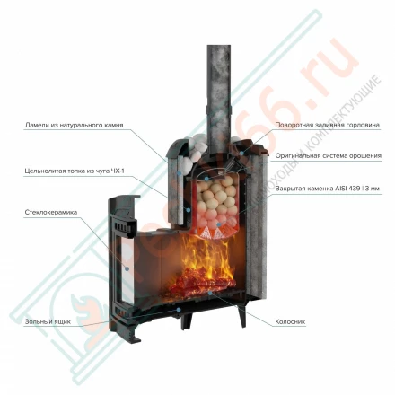 Банная печь Атмосфера XL, верде гватемала ламель+сетка с тоннелем NEW (ProMetall) 26м3