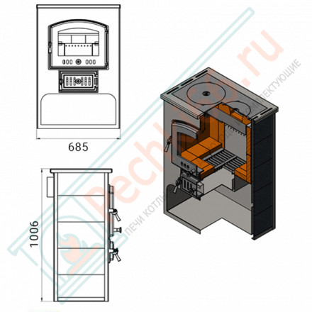 Печь-камин ПК-03-224, с плитой, бежевый (Везувий)