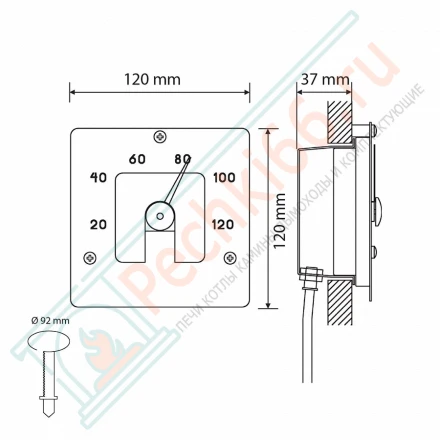 Термометр для сауны Cariitti SQ нерж. сталь, требуется 1 оптоволокно D=2-4 мм