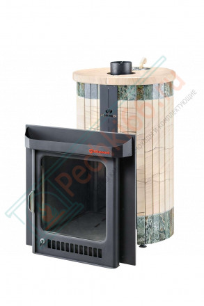 Дровяная банная печь Ферингер Малютка ПФ "Окаменевшее дерево перенесённый рисунок+Жадеит" до 18 м³