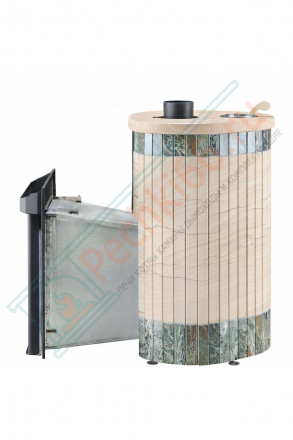 Дровяная банная печь Ферингер Малютка ПФ "Окаменевшее дерево перенесённый рисунок+Жадеит" до 18 м³