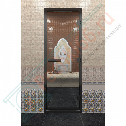 Стеклянная дверь DoorWood «Хамам Прозрачная» в черном профиле 2000х700 (по коробке)