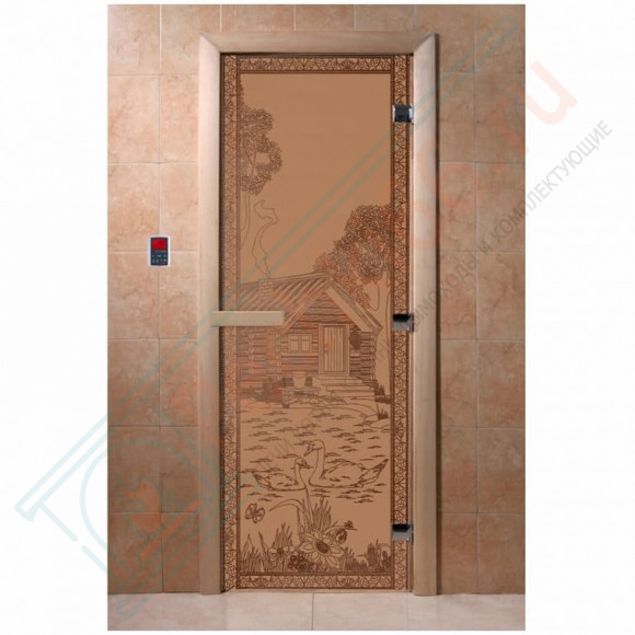Стеклянная дверь для бани бронза матовая, "Банька в лесу", 1900х700 (DoorWood) в Оренбурге