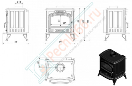 Чугунная печь-камин KOZA K6 ADSR, с регулятором горения (Kratki)
