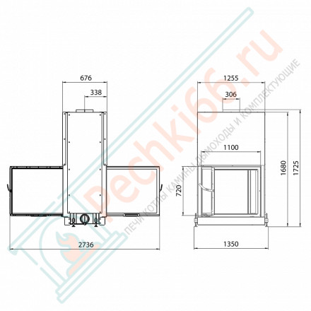 Каминная топка DF 1100B, черный шамот (Stav)