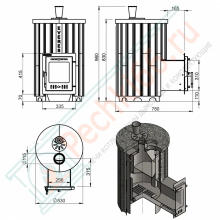 Печь для бани Эверест "Steam Master 18 INOX" Ламель Пироксенит Элит, S-20